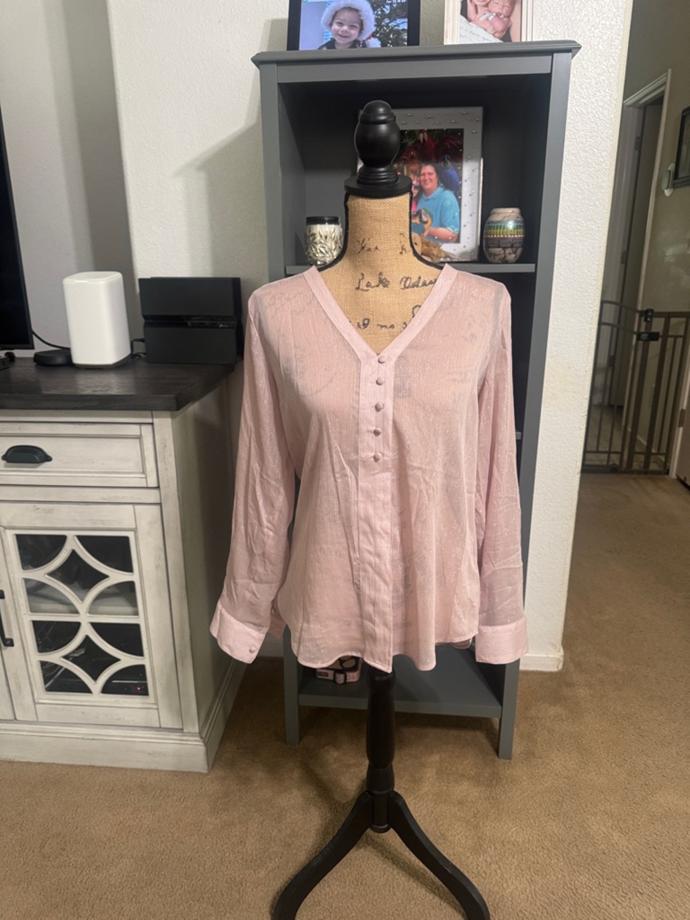 Express Light Pink V-Neck Button Front Blouse size M